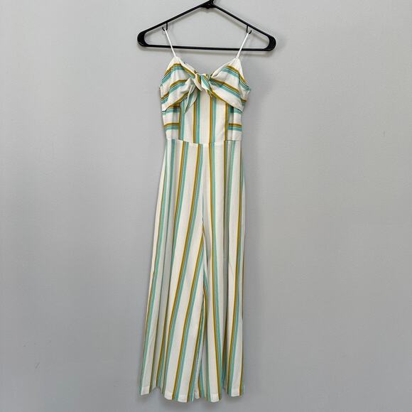 Amanda Uprichard Pants - Amanda Uprichard Striped Bow-Front Strapless Crop Wide-Leg Lincoln Jumpsuit S